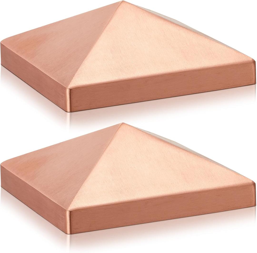 Blulu 2 Pcs 6''x6'' Solid Copper Post Caps, Pyramid Fence Caps for Metal Wood Cedar Corridors Mailbox Posts, Heavy Duty Outdoor Deck & Fence Covers, Fits True 5.5"x5.5"