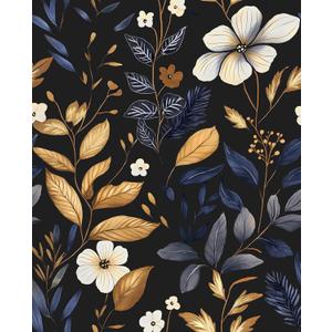 Laatse Blue/Gold Leaf Wallpaper Peel and Stick Vintage Dark Floral Wallpaper Waterproof Self Adhesive Removable Boho Wall Paper Modern for Bedroom Walls Drawer Cabinet 17.5in x118in