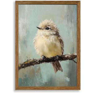 AVECCO Framed Vintage Funny Birds Canvas Wall Art, Bird Rustic Farmhouse Wall Decor, Unique Animal Art Prints for Kid's Room Bathroom Bedroom Living Room Office Home Decoration Ready to Hang 16x24 In