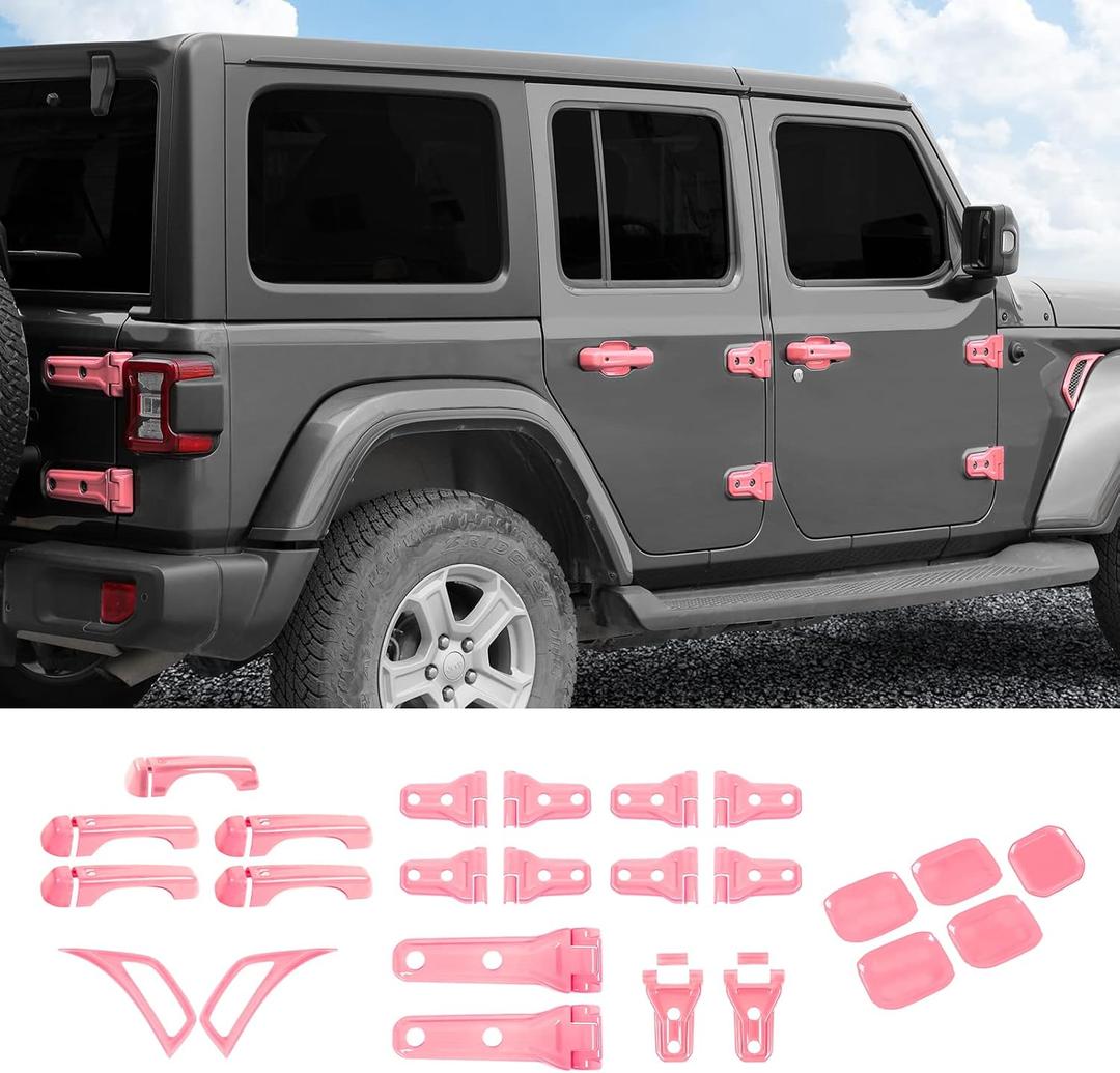 JeCar Exterior Trim Kits Door & Hood Hinge Covers Door Handle Side Vent Tailgate Hinge Trim Covers Exterior Accessories Compatible with Jeep Wrangler JL JLU 2018-2023 2/4 Doors, Pink