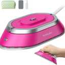 Newbealer Travel Iron with Dual Voltage - 120V/220V Mini Dry Iron for Clothes (No Steam), Non-Stick Ceramic Soleplate, 302 Heat Press Machine for Quilting & Sewing, 0.95lbs Lightly (Hot Pink)