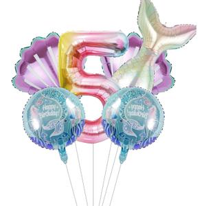 Mermaid Birthday Decorations Mermaid Balloons - Number 5 Balloons for Girls Under The Sea Mermaid Theme Baby Shower Birthday Favors