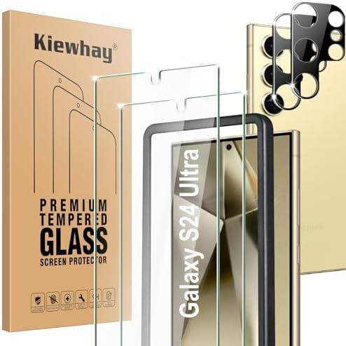 Kiewhay Tempered Glass Compatible with Samsung Galaxy S24 Ultra 5G Screen Protector 6.8'', 2 Pcs Screen Protector + 2 Pcs Camera Lens Protector, [Not for Galaxy S24 5G] 99.99% HD Glass Film - 4 Pcs, Pack 2