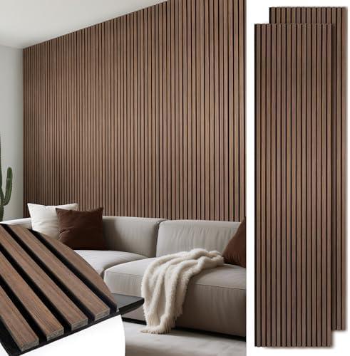 LARWORKS Wood Slat Wall Panels 2 Pack 106" x 23.6", Acoustic Wooden Panel for Wall, Soundproof 3D Fluted Panels for Interior Wall Decor, Living Room, Bedroom - Walnut (Cover Approx.35 sq.ft)