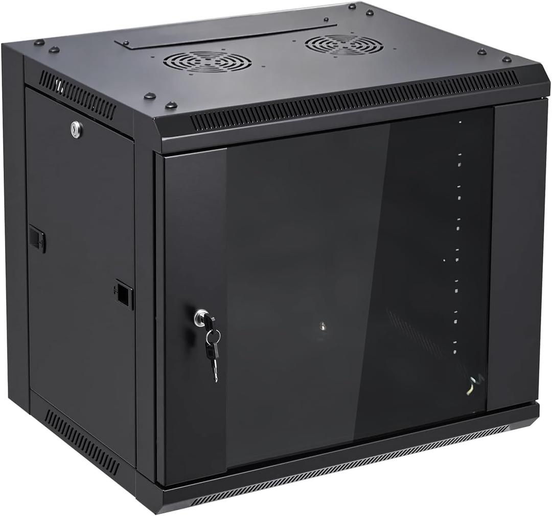 9U Wall Mount Server Cabinet Network Rack Enclosure Locking Glass Door by NETECABLE