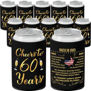 60th Birthday Decorations for Women and Men, Vintage 1965 Birthday Decor, Sixty Year Old Bday Party Supplies, 12 Pcs Neoprene Can Cooler Sleeves for Soda, Beer, Beverage 60th Birthday Decorations for Women and Men, Vintage 1965 Birthday Decor, Sixty Year Old Bday Party Supplies, 12 Pcs Neoprene Can Cooler Sleeves for Soda, Beer, Beverage