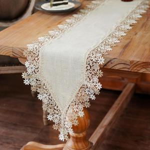 ARTABLE Lace Table Runners Stone Color Natural Linen Tones Macrame Doilies Dresser Scarf for Kitchen Home Garden Decor (Stone, 14 x 84'')