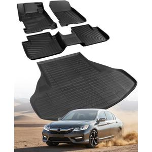 All-Weather Floor Mats for Honda Accord 2013-2017 (Only for Sedan) Custom Fit Black Rubber Car Liners, Waterproof Vehicle Accessories for Front & Rear, Heavy Duty Interior Protection