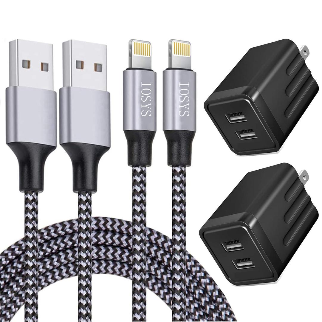 iPhone Fast Charger,iPhone Charger Fast Charging 2Pack Dual Port USB Wall Chargers Block Adapter Plug Long 6FT Fast Charging Lightning Cable Cord for iPhone 14 13 12 11 Pro Max XS X 8 7 Plus SE iPad