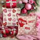 BBOLDIN Valentine's Day Throw Pillow Covers 18x18 Couch Cushion Covers, Buffalo Plaid Bow Decorations for Bedroom Home, Red Pink Farmhouse Pillow Cases Heart Decor Set of 4