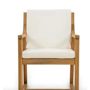 Acacia Wood Patio Outdoor Dining Chair, with Removable Beige Cushions (Light Teak+Beige Cushion)