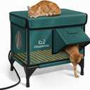 Indestructible Heated Cat House for Outside Winter, 100% Waterproof, Safe Escape Door, Insulated Outdoor Cat Shelter with Heater for Feral Barn Cat Kitty (Forest Green, 13"x17"x18")