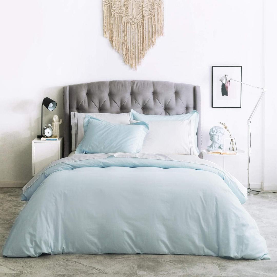 SUSYBAO Baby Blue Duvet Cover Queen 100% Cotton 3 Pcs Set 1 Classic Light Blue Duvet Cover with Zipper Ties 2 Pillow Shams Hotel Collection Sky Blue Bedding Set Soft Comfortable