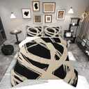 Erosebridal Beige and Black Abstarct Queen Comforter Set for Adult Women Men, Geometric Striped Bedding Set for Minimalists,Graffiti Aesthetic Lines Quilt,Contemporary Boho Modern Art Duvet Insert