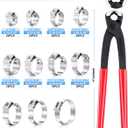 170 Pcs Single Ear Hose Clamps Kit, 11 Sizes 1/4"-1" (6mm-25.6mm), 304 Stainless Steel Crimp Hose Clamps with Pliers Fuel Line Clamps for Automotive, Plumbing, Garden Hose