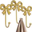 Triple Gold Bow Hooks, Wall Mount Coat Hook, Gold Wall Hooks for Hanging for Hats, Bags, Coats, Bathroom, Kitchen, Office