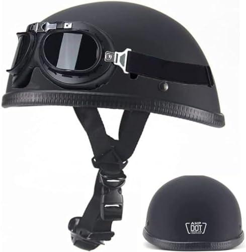 Youth Small Half Shell Helmet-Retro DOT Approved Half Face Motorcycle Helmet Cruiser with Goggles Beanie for Low Profile German Style Helmet Moped Scooter Bike Adult Men Women Helmet, A, XX-Large