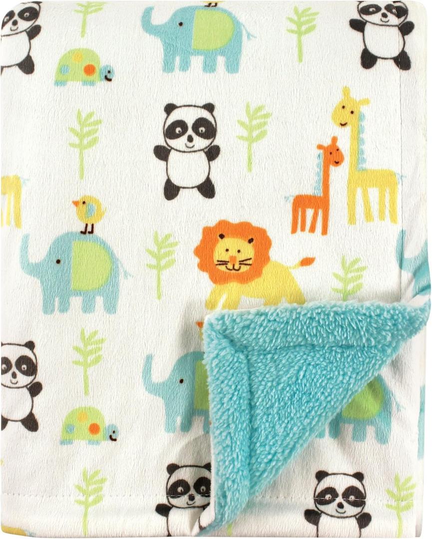 Luvable Friends Unisex Baby Plush Blanket with Sherpa Back, Neutral Animals, One Size