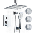 RTOBWEYE 8 Inch Ceiling Mount Shower Faucet Set, Polish Chrome Rainfall Shower System, Square Rain Shower Head with Handheld Spray Combo Ceiling, Silver Rainfall Shower Faucet Fixtures (3-Setting)