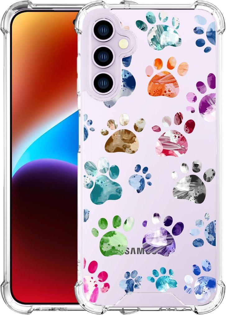 Compatible with Samsung Galaxy S23 Cases with Design, Cute Transparent Phone Case for Women Girls Girly with Heavy Duty Protective Bumper (Clear Dogs Paws)