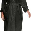 Women's Plus Size Long Satin Robes Plus Size Long Silk Robes Kimonos Sleepwear Dressing Gown (Black, XXL)