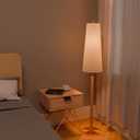 Globe Electric 61000173 63" Floor Lamp, Matte Brass, Wood Toned Accent, Long White Fabric Shade, in-Line On/Off Foot Switch, 6.7-Foot Clear Cord, 1-Light, 60W E26/Medium Base Bulb