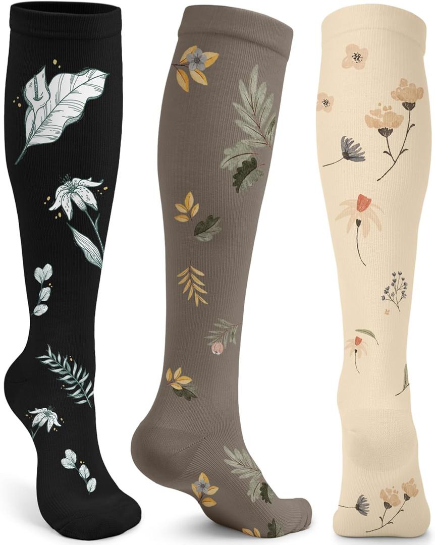 ACTINPUT Compression Socks for Women&Men 15-20mmHg Medical Knee High Support for Seniors,Pregnancy,Flight,Nurse&Circulation (Small-Medium, 01-secret Garden)