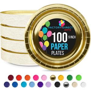 Exquisite Gold Paper Plates Disposable Heavy Duty 9 Inch Gold Disposable Plates For Party 100 Pcs Heavy Duty Paper Plate 350 GSM, Birthday Party Supplies Plate Set