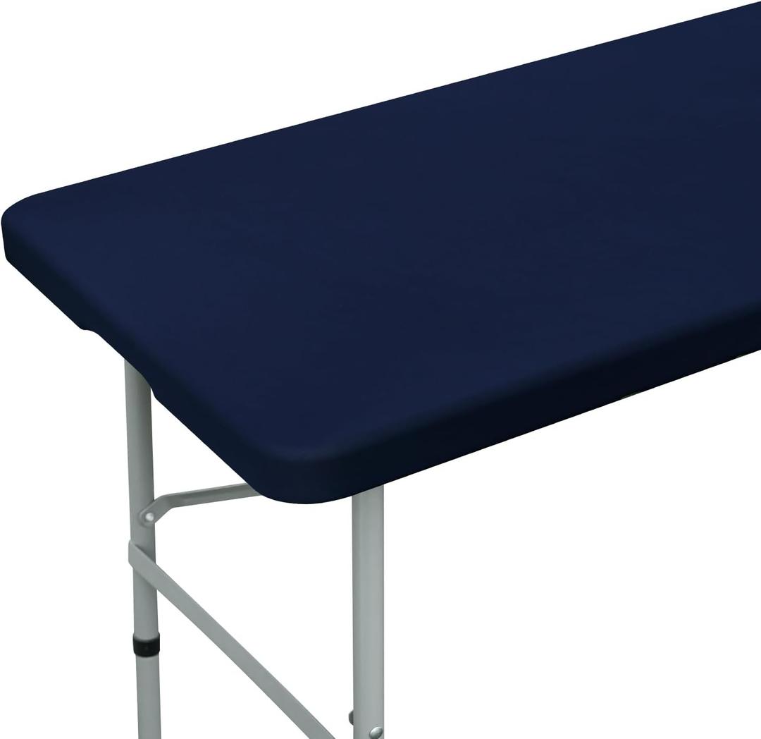 Fitted Rectangle Tablecloth 24 x 48 Inch Elastic Table Cloth for 4ft Table, Stretch Spandex Table Cover Navy Washable Polyester Table Top Cap Cover for Dining Picnic Camping Indoor and Outdoor