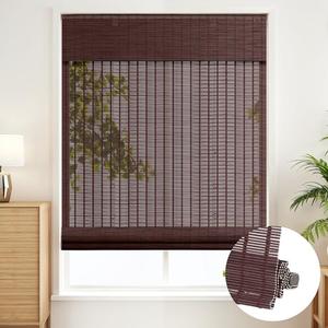 SEEYE Cordless Roman Shades - Natural Bamboo Blinds, Roll Up Blind Light Filtering Shade for Home, Doors, UV Resistant & Easy to Install, 32" W x 64" H, Brown