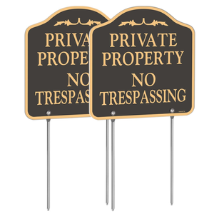 YHAIATTA Large (2 Pack) No Trespassing Signs Private Property, Metal, Aluminum, Includes Metal Yard Stakes for Easy Installation, 12x12 Inches