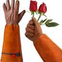 Gardening Gloves, Professional Puncture Proof Gloves for Rose Pruning & Cactus Trimming, Long Leather Garden Gloves Gifts for Women & Men- Full Grain Pigskin (Thorn Proof) (Large, Brown) (Large (Pack of 1))
