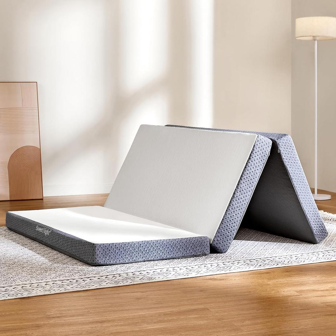 Sweetnight Tri Folding Mattress - 4-inch Single Size Foldable Mattress with a Collapsible and Washable Cover | Medium-Firm with Non-Slip Design | Suitable for RV Travel, Camping, Guest