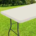 Smiry Rectangle Tablecloth, Elastic Fitted Flannel Backed Vinyl Tablecloths for 5ft Folding Tables, Waterproof Wipeable Table Covers for Indoor, Outdoor, Picnic and Camping (Beige, 36"x60")