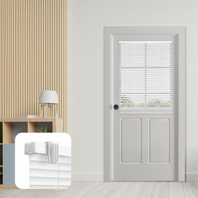 DEZ FURNISHINGS Cordless No Tools 1" Magnet Mini Blinds for Metal Doors, Room Darkening, 25" W x 42" H, White