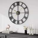 Cuspin 20 Inch Wall Clock Large Clock Battery Operated, Black Metal Round Wall Clocks Modern Silent Non-Ticking Decorative Clock for Living Room Bedroom - Roman Numerals