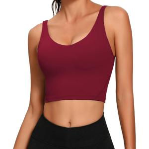 Lemedy Women Sports Bra Longline Crop Tank Top Padded Workout Running Yoga (Medium, Burgundy)