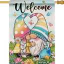 Artofy Welcome Spring Summer Rainbow Gnome Large Decorative House Flag, Daisy Flower Butterfly Yard Garden Outside Decor, Seasonal Burlap Outdoor Home Decoration Double Sided 28 x 40