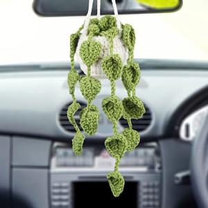 Generic Crochet Hanging Plants, Beautiful Soft Car Crochet Pendant for Men & Women, Car Rear View Mirror Hanging Accessory, Ornament