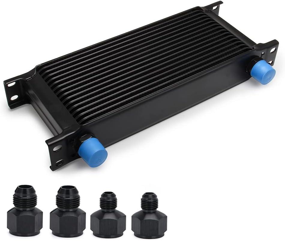 16 Row AN10 10AN Transmission Oil Cooler Kit Stacked Plate With 6AN 8AN Adapter Universal Engine Transmission British Radiator Oil Cooler Condenser Aluminium Alloy Black