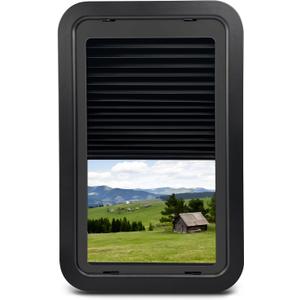 806621 RV Window Complete Window Kit, RV Thin Pleated Shade Replacement for RV Entry Doors, Compatible with Lippert RV Entry Doors, Black
