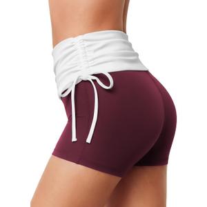 Fold-Over Y2k Shorts for Women, Yoga Biker Compression Micro Shorts with Side Drawstring Workout Going Out Bottom
