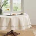 MIULEE Beige Round Linen Polyester Tablecloth with Decorative Cutouts Spring Waterproof Stain Resistant & Shrink-Proof Table Cloth 60x60 inch Farmhouse Style for Dining Wedding and Outdoor