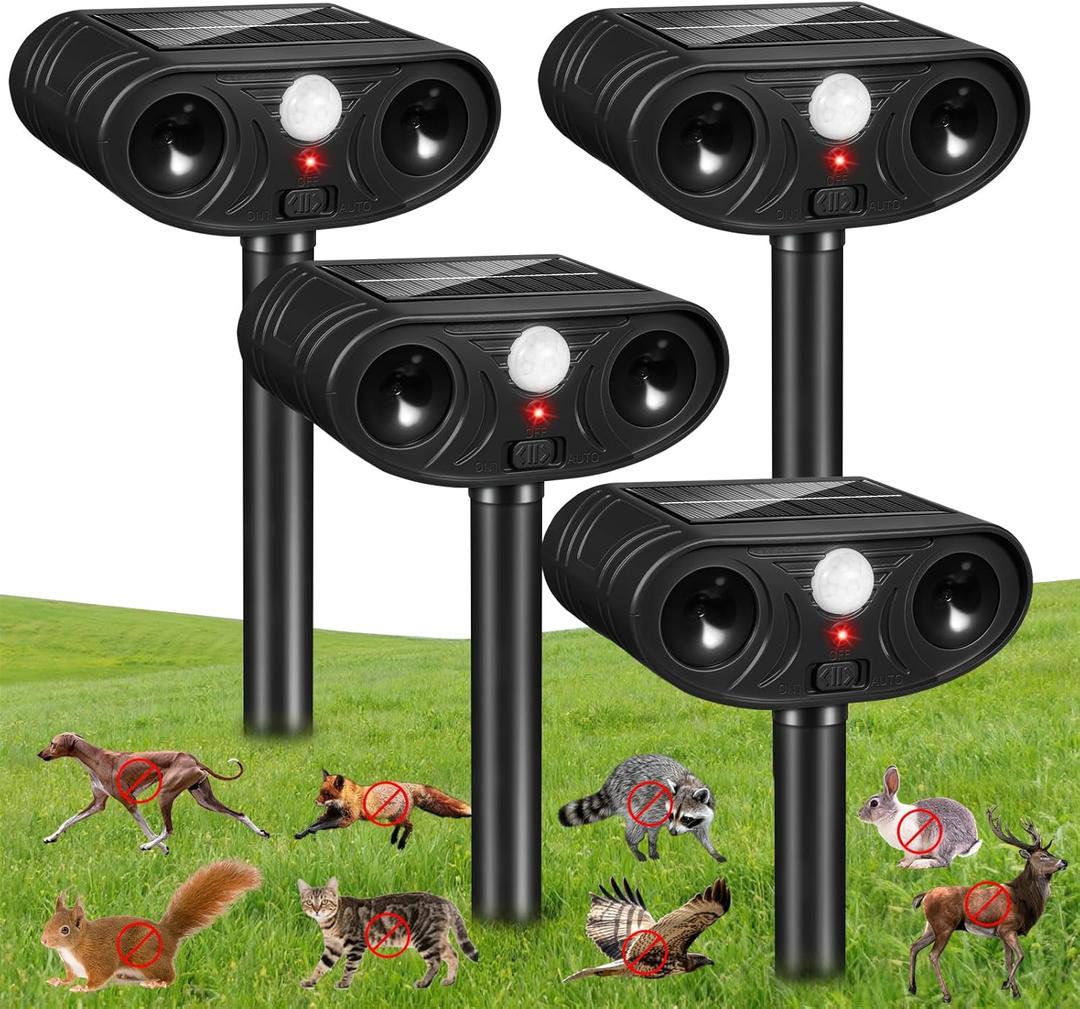 2026 Solar Ultrasonic Racoon Fortress Pro, Deer Cat Repellent Devices Animal Repeller Squirrel Rabbit Deterrent Outdoor with Motion Sensor to Scare Dog Skunk Out of Garden Yard(4Pack)