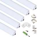 THMOOTHER 5-Pack 3.3FT 1Meter V Shape LED Strip Aluminum Channel Diffuser System, Extruded Alu Track Milky Cover with Corner Connector and Mounting Kit,Easy Cut and Installed Curved Lens Profile