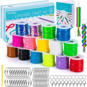 Lanyard String, 15 Rolls Gimp String, Plastic String Lacing Cord, Boondoggle String Kit