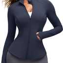 G4Free BareFeel Women's Workout Jacket Full Zip Up Slim Hip Length Yoga Athletic Tops with Thumb Holes (Black, XL)