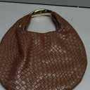 QWINEE Women's Woven Handbag Elegant Clutch Purse Metal Top Handle Cresent Evening Bag Retro PU Leather Clutch Purse (Coffee Brown)