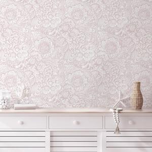 Peel and Stick Wallpaper Boho Pink and White Floral Wallpaper for Bedroom Bathroom Removable Self-adhsive Contact Paper for Cabinets Nursery Shelf Liner 17.3" x 394"