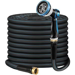 Non-Expanding Garden Hose 100ft Flexible, Burst-Resistant, Anti-Kink, 10-Function Spray Nozzle, Lightweight & Durable for Outdoor Use(Blue or Green)